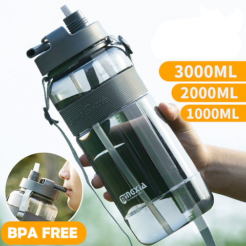 2022 nueva botella de agua para deporte con pajita libre de BPA 1000 Ml 2000ml botella de agua de plástico para agua 1L ► Foto 1/6