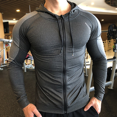 Sudaderas con capucha para hombre, ropa deportiva para gimnasio, correr, entrenamiento, Fitness, sudadera elástica de compresión para culturismo, chaqueta con capucha ► Foto 1/6