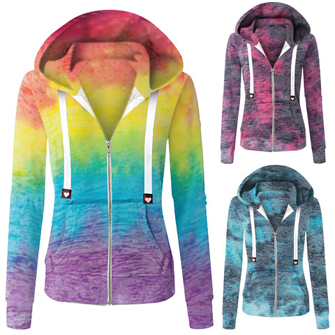 Ropa con cremallera para mujer, sudadera informal con estampado Tie-dyed y cremallera de manga larga con bolsillo, chándales de talla grande para mujer ► Foto 1/1