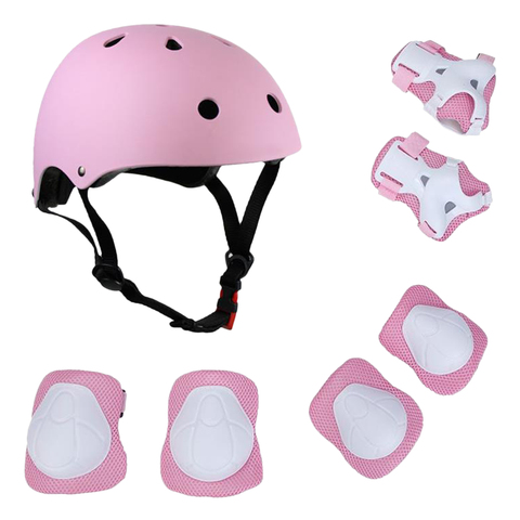 Conjunto de casco y almohadillas 7 en 1 para niños, rodilleras ajustables, coderas, protectores de muñeca para patinete, patinaje sobre ruedas, ciclismo ► Foto 1/6