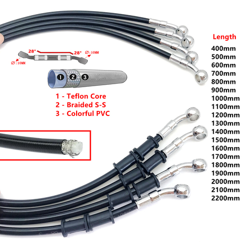 Manguera de freno hidráulica negra de 400 a 2200mm, Cable trenzado de tubo de aceite de punto, Banjo de 10mm para Suzuki Kawasaki, Yamaha, Honda, ATV ► Foto 1/6