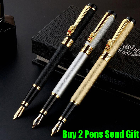 Pluma estilográfica de tinta de Metal para hombres, pluma de escritura de diamante de cristal de dragón de lujo, de marca genuina Hero 6006, compre 2 bolígrafos para enviar regalo ► Foto 1/6