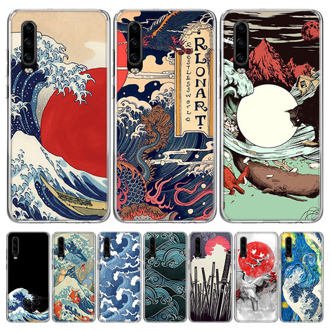 Funda de teléfono con diseño de arte de ola japonés para móvil, carcasa protectora de color verde para Huawei P40 P30 P20 Mate 30 20 10 Pro P10 Lite P Smart Z + 2022 ► Foto 1/6