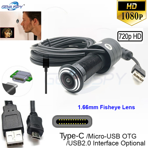 Geniuspy 1,66 MM Fisheye lente puerta Hd Cámara ojo visor mirilla 1080P 2MP 720P OTG tipo C cámara Web Usb de gran angular con controlador gratis ► Foto 1/6