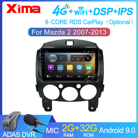Radio Multimedia con GPS para coche, Radio con reproductor de vídeo, Dvd, 2 Din, 9 pulgadas, Android 9,0, navegador estéreo, para Mazda 2 2003-2012 ► Foto 1/6