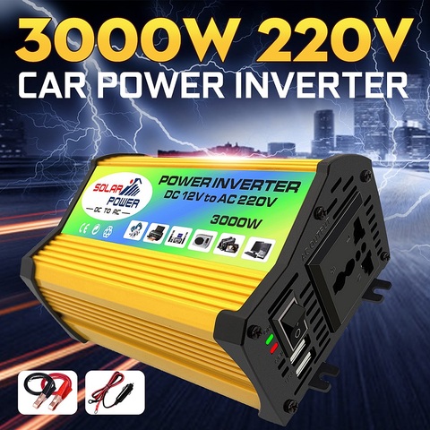 Inversor de potencia del inversor para coche, convertidor de corriente de voltaje de cc 12V a CA 3000 V, potencia máxima de 220 W, Cargador USB con 2 USB ► Foto 1/6