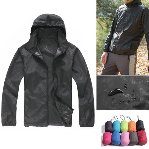 Negro Unisex impermeable a prueba de viento de Nylon bicicleta chaqueta bicicleta corriendo deportes al aire libre capa de lluvia ► Foto 1/6