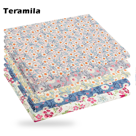 Teramila-tela de algodón de sarga para almohadas decorativas, costura hecha a mano, ropa artesanal, Tela con estampado de flores, mosaico para colcha ► Foto 1/6