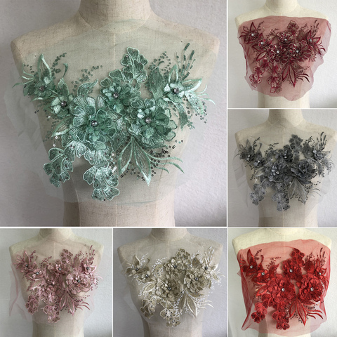 Parche con forma de flor para vestido de boda, accesorios de diadema con velo, tela de encaje para álbum de recortes, alta definición, gris, verde, rosa, cuentas, novedad ► Foto 1/5