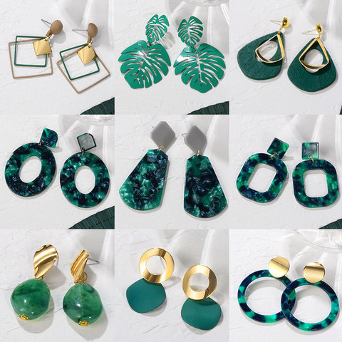 POXAM-pendientes llamativos coreanos para mujer, aretes colgantes geométricos acrílicos verdes, aretes de oro, joyería 2022 ► Foto 1/6