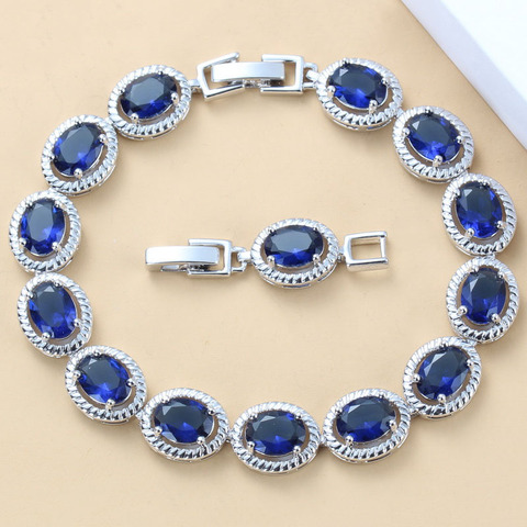 Ahora Venta caliente azul Oval de plata del Zircon de joyería de Color superposición de pulsera de enlace de cadena para las mujeres caja de regalo gratis SL44 ► Foto 1/6