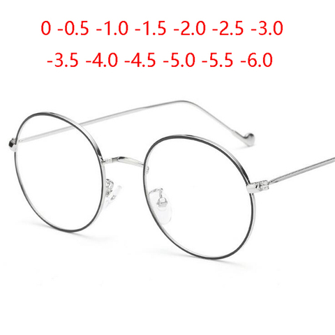 Mujeres ronda gafas con montura metálica con grado hombres ultraligero gafas graduadas para miopía-0,5-1-1,5-2-2,5-3-3,5-4-4,5-5-6,0 ► Foto 1/6
