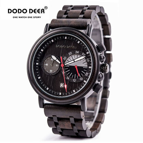 DODO DEER-relojes de madera para hombre, cronógrafo militar de lujo, de acero inoxidable, regalo para hombre ► Foto 1/6