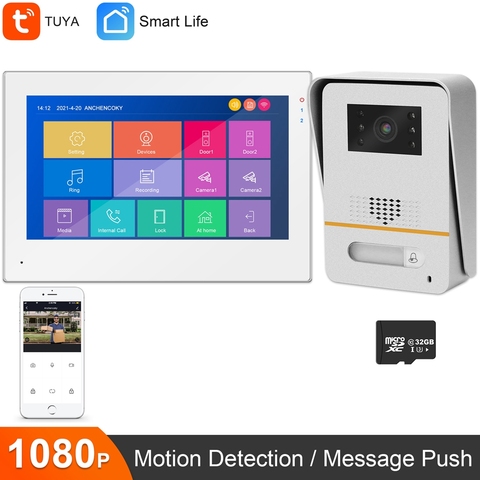 Sistema de intercomunicación TUYA para el hogar, videoportero inalámbrico con WIFI, Monitor de pantalla táctil, cámara de timbre de 1080P ► Foto 1/6