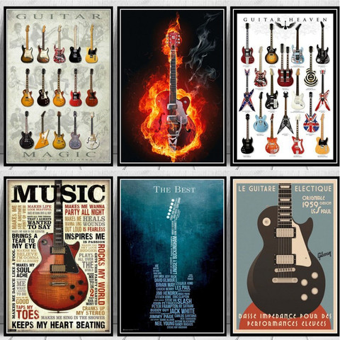 Notación afiche de guitarra lienzo impreso colección música impresión imagen artística para pared sala de estar hogar Club Bar Decoración ► Foto 1/6