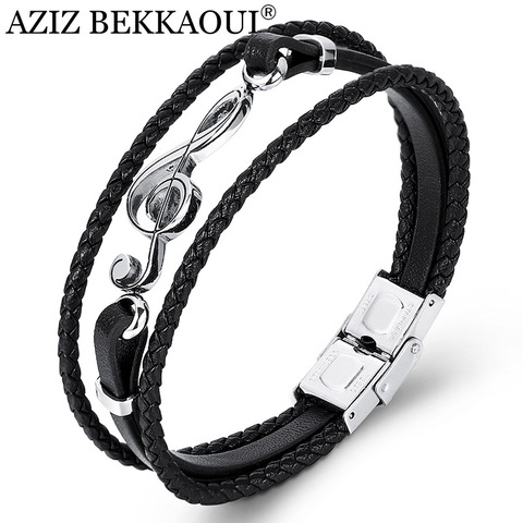 Azizz BEKKAOUI único Punk Acero inoxidable notas musicales pulseras pulsera de cuero masculino para mujeres cuerda brazalete Envío Directo ► Foto 1/6