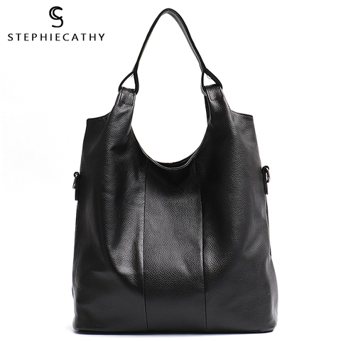 SC-Bolso grande informal de cuero genuino para mujer, bandolera de cuero vacuno suave Hobo, a la moda, estilo urbano ► Foto 1/6