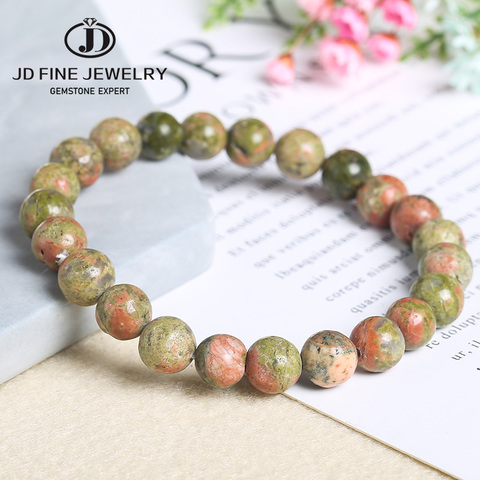 JD Unakite Natural piedra de jaspe cristal cuentas de cuarzo pulseras para las mujeres de la forma redonda de la joyería de la pulsera de joyería Vintage ► Foto 1/6