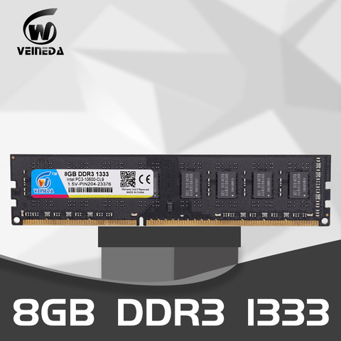 VEINEDA, Dimm Ram DDR3 8GB 1333 PC3-10600, 240 pines, memoria de 1,5 V, Compatible con 8gb ddr3 1600 PC3-12800 para AMD Intel DeskPC ► Foto 1/6