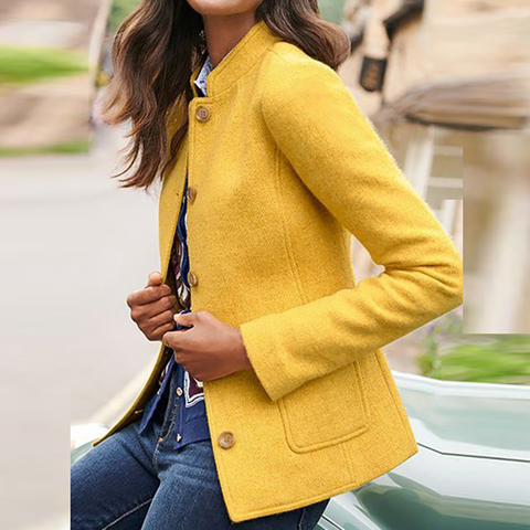 Abrigos de cuello alto para mujer, chaquetas de mujer, abrigos de mujer de manga larga, prendas de vestir lisas informales, chaquetas con botones ► Foto 1/6