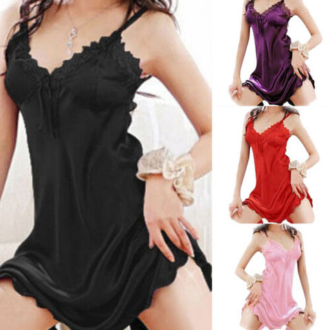 El más nuevo de moda sexy de encaje con cuello en V de mujer ropa interior ropa de dormir de las mujeres vestido de noche ropa interior vestido Sleepshirts Nuisette de verano ► Foto 1/6