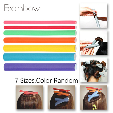 Brainbow 10 Uds de espuma suave rodillo de pelo Flexible Curling vara rizador de pelo fabricantes giro Flexible rizos Flexi de rodillos de estilo ► Foto 1/6