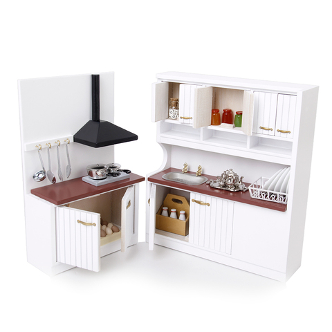 Juego de cocina de madera de lujo, muebles en miniatura para casa de muñecas, escala 1/12 ► Foto 1/6