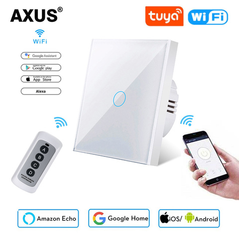 AXUS estándar de la UE Tuya vida inteligente 1 pandilla 1 manera WiFi pared Interruptor táctil para luz de Google para Google casa Alexa Control de voz No necesita neutral ► Foto 1/6