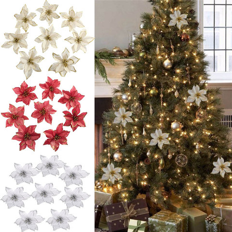 13cm gran cabeza de flor Glitter Artificial Flor de seda ornamento del árbol de Navidad DIY decoración de Navidad Año Nuevo decoración Navidad 2022 ► Foto 1/6