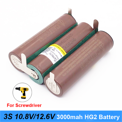 Turmera-tira de soldadura para destornillador, 12V, 18650 hg2 3S, 3000mAh, 20 amperios, batería de 12,6 v, 3S, 3S2P, 12,6 v, paquete de batería (personalizado) ► Foto 1/6