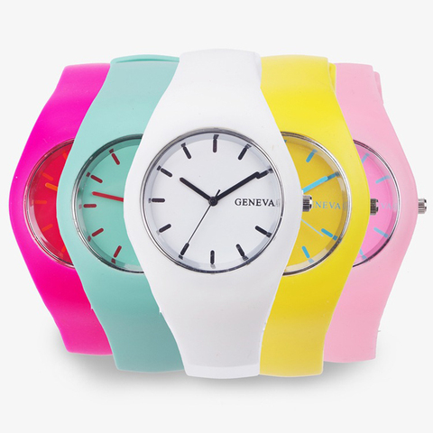 Reloj deportivo Geneva para hombre y mujer, pulsera ultrafina de silicona de Color crema de mujer ► Foto 1/6
