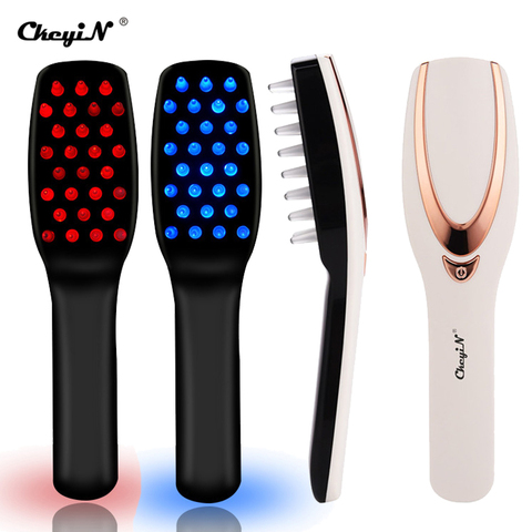 CkeyiN fototerapia luz LED el crecimiento del cabello peine masajeador vibratorio para cabeza cepillo recargable cuero cabelludo contra la pérdida del pelo aliviar la fatiga ► Foto 1/6