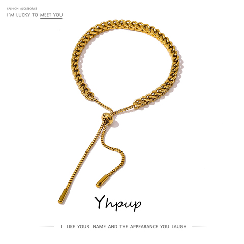 Yhpup-pulsera minimalista de acero inoxidable 2022, brazalete de Metal de 18 K, joyería para niñas, regalo 2022 ► Foto 1/6