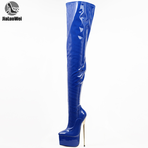 Jialuowei muslo alta plataforma botas mujer 22 cm extremo alto talón oro Metal talón Sexy fetiche Stiletto sobre la rodilla de Fiesta ► Foto 1/6