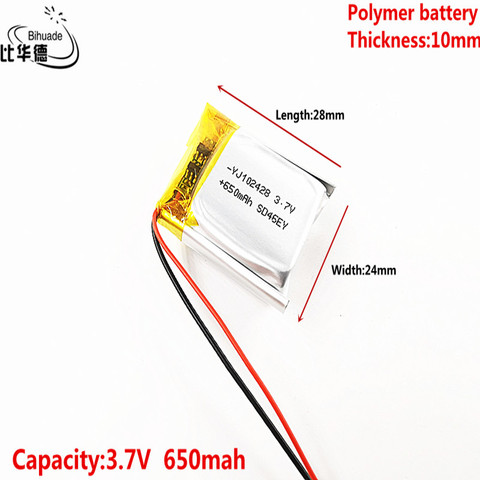 3,7 V batería de polímero de litio de 102428 de 650mAh MP3 MP4 Bluetooth reloj de la batería de litio de la célula pequeña estéreo bluetooth GPS ► Foto 1/4