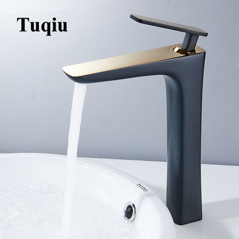 Tuqiu Cuenca del grifo del baño de agua mezclador para lavabo grifo del baño caliente y fría negro/latón blanco baño Agua del fregadero grúa oro Mezclador ► Foto 1/6