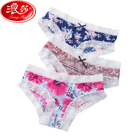 LANGSHA 3 unids/set bragas sexis para mujer ropa interior de encaje chicas bragas de Lenceria Floral mujer calzoncillos sin costura ropa interior ► Foto 1/6