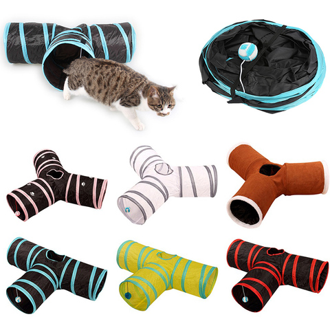 Túnel de Gato plegable con 2/3/4/5 agujeros, Gato de adiestramiento de gatos, juguete interactivo con forma de tubo para gatos, conejos y animales ► Foto 1/6