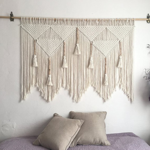 Tapiz de macramé para colgar en la pared, decoración Bohemia tejida de algodón, decoración de pared de macramé para el hogar, habitación, regalo de decoración ► Foto 1/6