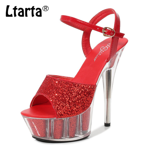 LTARTA-Sandalias de tacón superalto con punta de pez para mujer, zapatos de baile de barra con plataforma de cristal LFD ► Foto 1/6