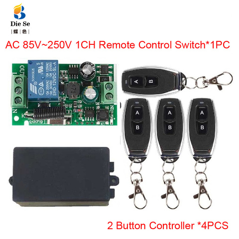 Interruptor de Control remoto inalámbrico Universal, 433MHz, CA, 110V, 220V, 1CH, módulo receptor por relé, 2 botones, Control remoto RF ► Foto 1/6