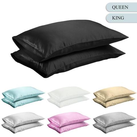 Funda de almohada de satén de seda Queen/KING, funda de almohada Lisa para el hogar, color blanco, negro, gris, azul cielo, Plata rosa ► Foto 1/6