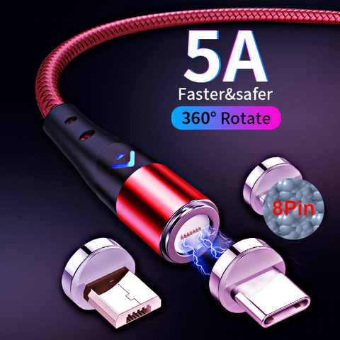 Cable de carga rápida 5A, Cable de carga magnética Micro USB tipo C, Cable USB C, cargador de teléfono, Cable magnético de giro de 360 grados ► Foto 1/6