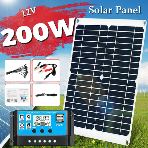 Kit de Panel Solar de 200W, controlador de 20A, 12V, puerto USB Dual, placa del cargador portátil de Banco de energía de batería para luces de yate y acampada al aire libre ► Foto 1/6