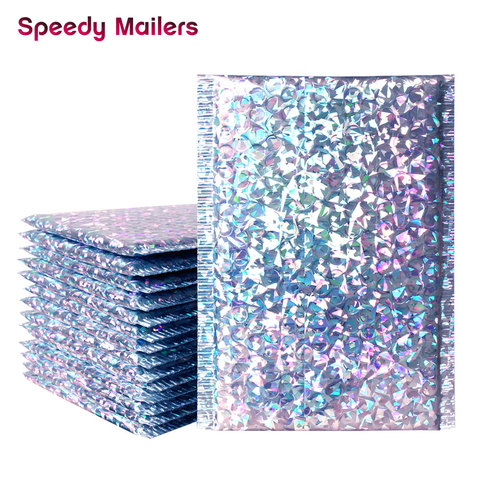 Speedy Mailers-10 Uds. De sobres de correo láser plateados, bolsas de mensajería impermeables, sobres acolchados burbujas ► Foto 1/6