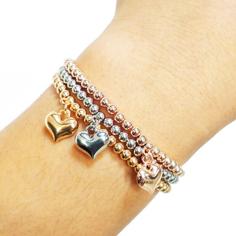 3 unids/set pulseras de amuleto de corazón y brazaletes Rosa oro plateado cuentas hechas a mano pulseras de hilo para mujeres regalo de joyería de moda 2022 ► Foto 1/6