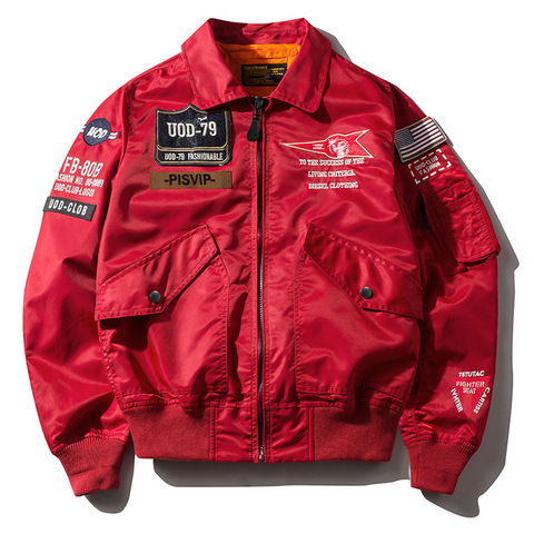 Chaqueta de piloto de vuelo para hombre, ropa informal estilo Hip Hop bordado, color rojo, Ejército negro y amarillo, Cazadora Bomber a prueba de viento, abrigo de algodón con forro ► Foto 1/5