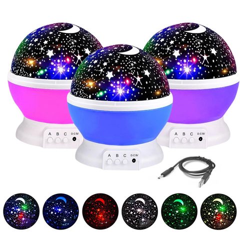 Proyector LED giratorio de 3 colores, cielo estrellado, luz de noche romántica, luz de proyección de cielo con luna, luz nocturna romántica, novedad ► Foto 1/6