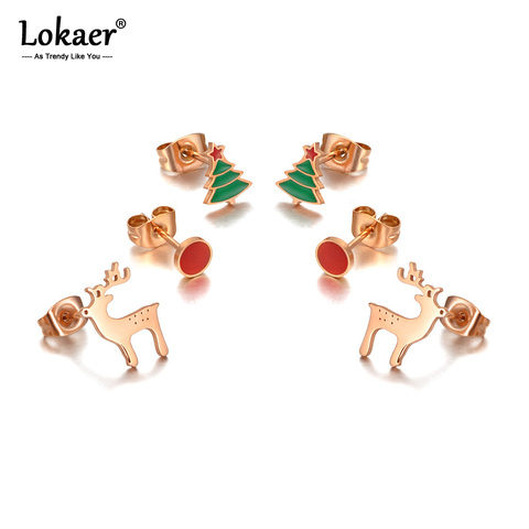 Lokaer de moda de titanio de acero inoxidable árbol de Navidad renos pendientes 3 par/set CZ pendientes de cristal para regalos de navidad E20163 ► Foto 1/3