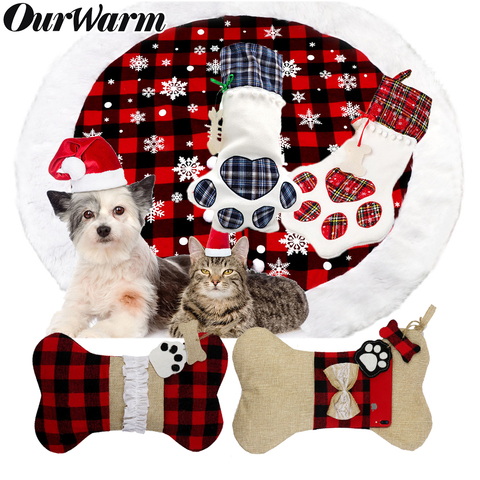 OurWarm-calcetín rojo a cuadros para mascotas, regalo de navidad para perros y gatos, bolsas adornos de árbol de navidad decoración de Año Nuevo, navidad 2022 ► Foto 1/6